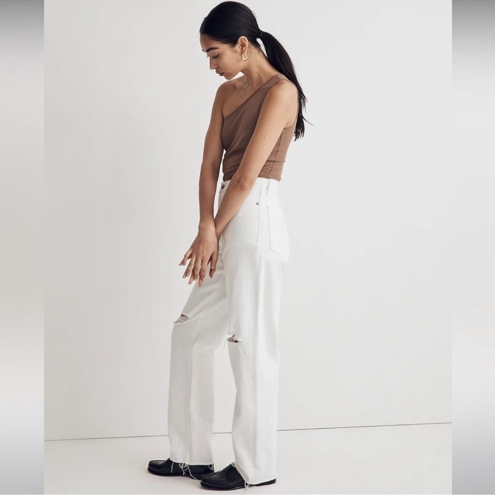 Madewell NWT High Rise Baggy Straight Jeans Size 23 Ripped Edition in White - Picture 3 of 10